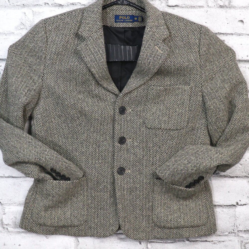 Polo Ralph Lauren Wool Bend Herringbone 3 Button Blazer Women's SZ 12  18x25